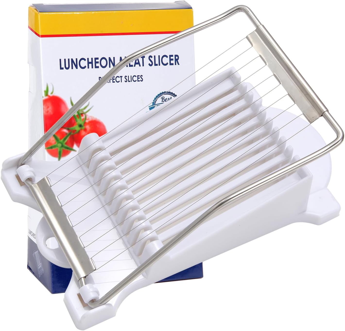 Slicer,Multipurpose Luncheon Meat Slicer,Stainless Steel Wire Egg Slicer,Cuts 10 Slices For fruit,Onions,Soft Food and Ham (White)