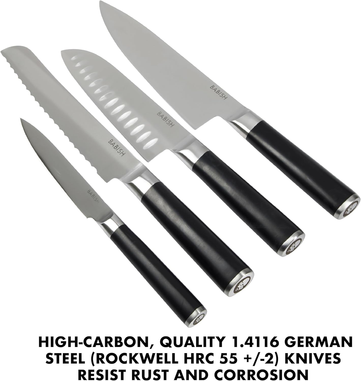 Babish High-Carbon 1.4116 German Steel 15 Piece Full Tang Forged Cutlery Kitchen Knife Block Set - Black