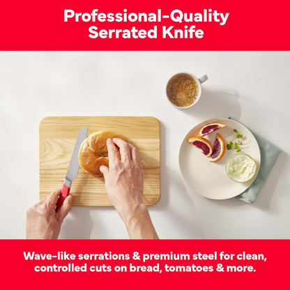 Misen Serrated Bread Knife - High-Carbon Japanese AUS8 Steel - Perfect for Soft Foods, Bread, Pastries, and Fruits - Verstatile Slicer, Razor-Sharp Edge, Durable Blade, Ergonomic Handle - 5", Blue