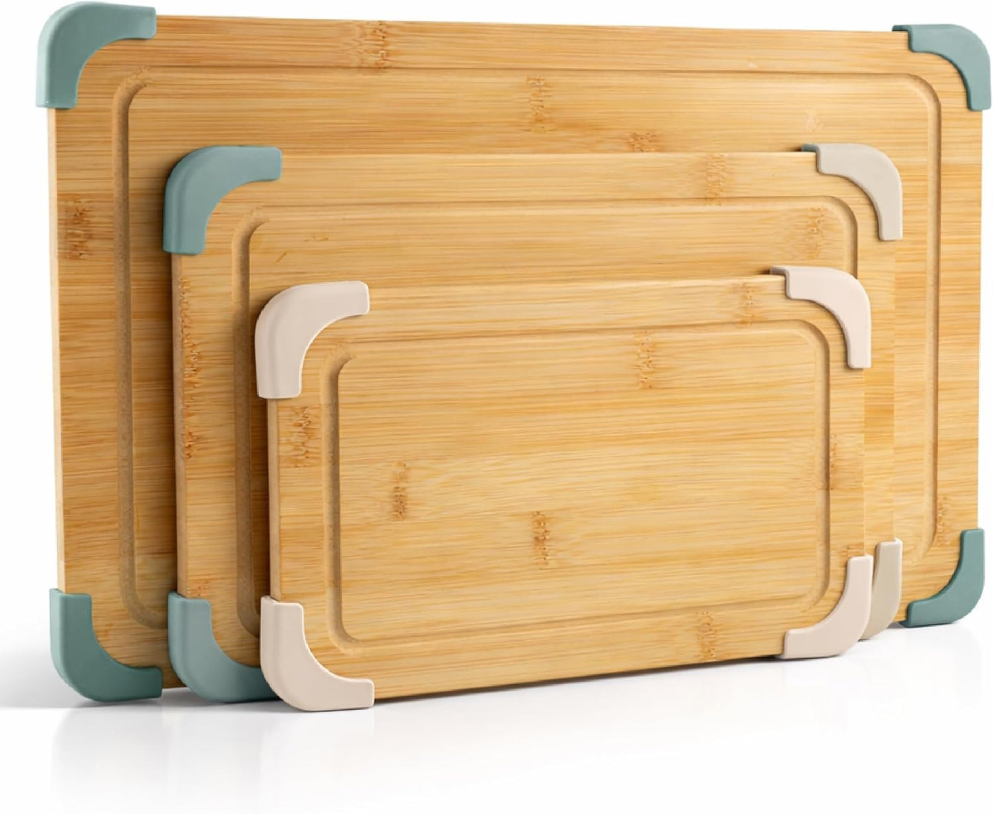 COOK WITH COLOR Non-Slip Cutting Board Set – Kitchen Essentials with Easy Grip Handle for Meat, Veggies, and Fruits, 3 Cutting Boards, Bamboo Non-Slip Grey