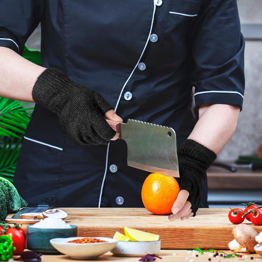Geyoga 2 Pair Cut Resistant Half Finger Protection Gloves Food Grade Kitchen Cutting Glove for Chef Mandolin Slicing(Grey and Black)