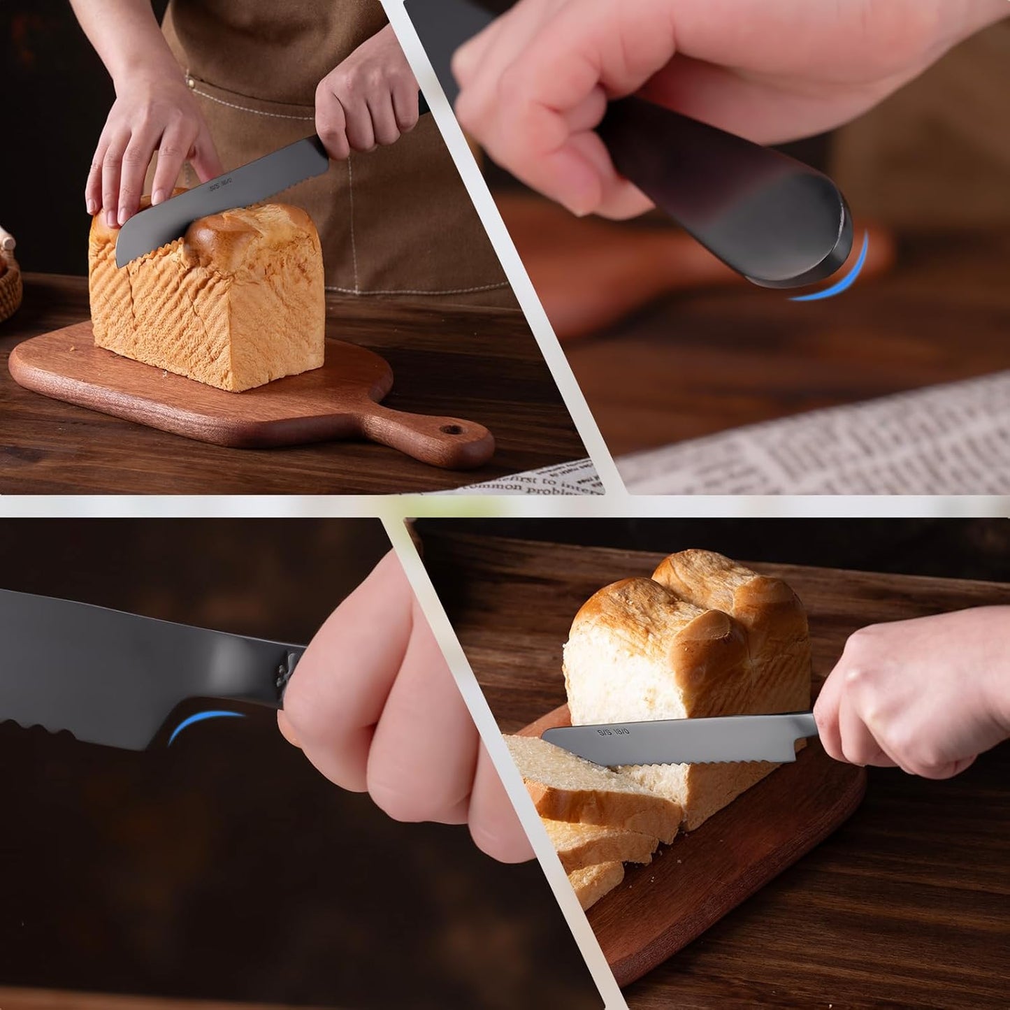 Eisinly Bread Cutting Knife, 13 Inches Serrated Bread Knives for Homemade Bread, Stainless Steel Long Bread Slicing Knife for Baker, Baking Lover, 2PCS Matte Black