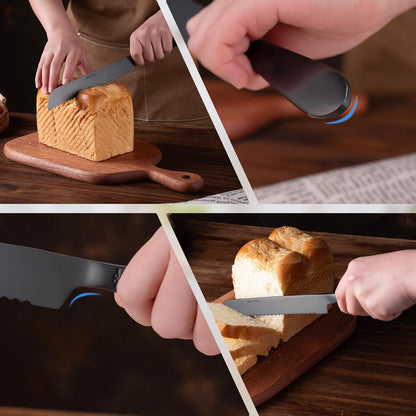 Eisinly Bread Cutting Knife, 13 Inches Serrated Bread Knives for Homemade Bread, Stainless Steel Long Bread Slicing Knife for Baker, Baking Lover, 2PCS Matte Black