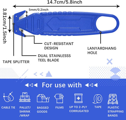 Therwen 30 Pcs Safety Box Cutter Knife of Stainless Steel Concealed Blade Package Opener with Tape Splitter for Carton Cardboard Wrap Letter Work Bag Straps Film Utility Tool (Black)