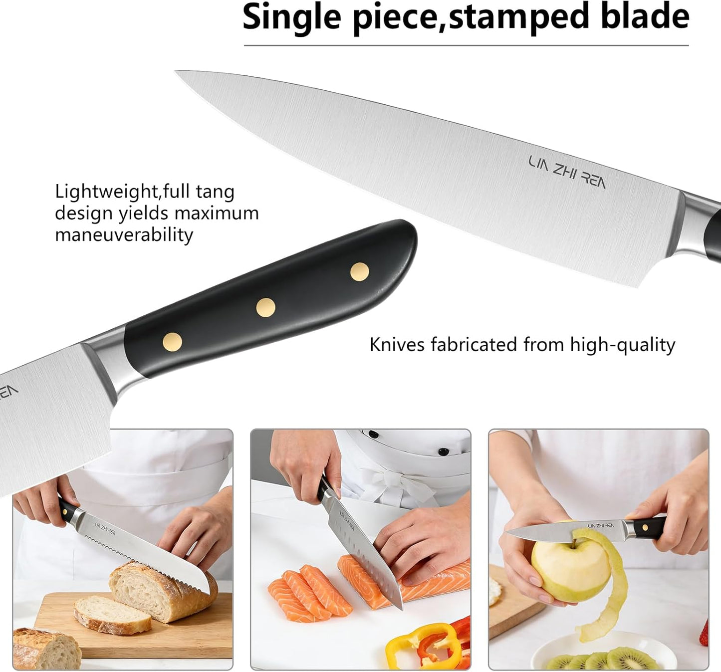 14-Piece Kitchen Knife Set with Detachable Block, High Carbon Stainless Steel Dishwasher Safe Knives, Includes Chef, Santoku, Bread, Steak Knives for Home Kitchen,White