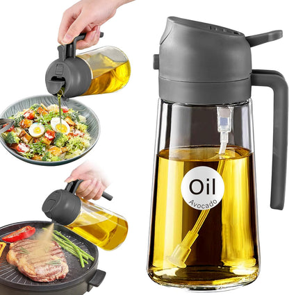 YARRAMATE 16oz/470ml Glass Olive Oil Sprayer for Cooking with Stickers, 2 in 1 Oil Dispenser for Kitchen Gadgets, Food Grade Premium Spray Bottle for Salad, Frying, BBQ (Creamy White)