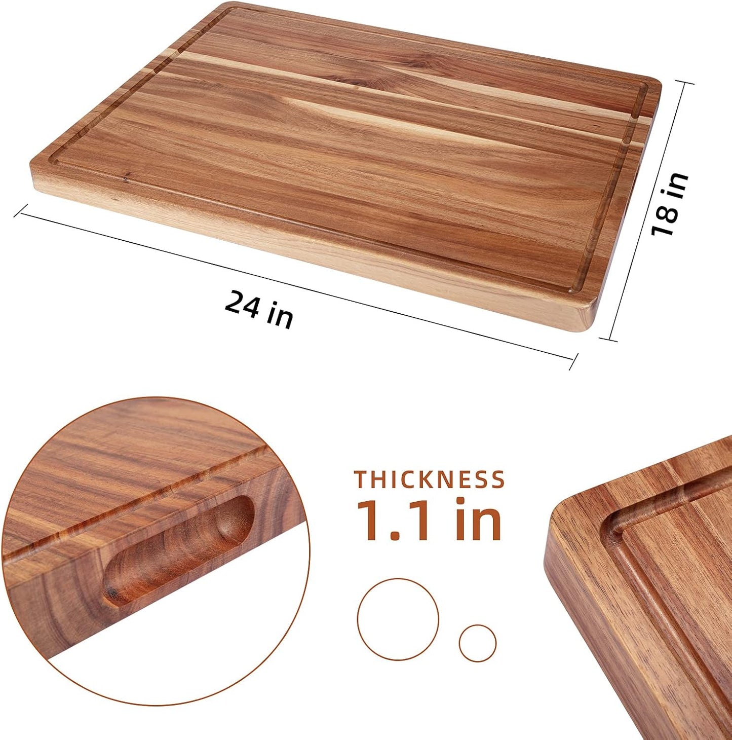 Garvee Extra Large Cutting Board for Kitchen, 24 in x 18 in Acacia Wood Thick Chooping Board with Deep Juice Groove, Large Butcher Block for Meat Fruits Vegetables Turkey