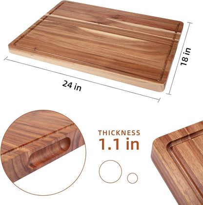 Garvee Extra Large Cutting Board for Kitchen, 24 in x 18 in Acacia Wood Thick Chooping Board with Deep Juice Groove, Large Butcher Block for Meat Fruits Vegetables Turkey