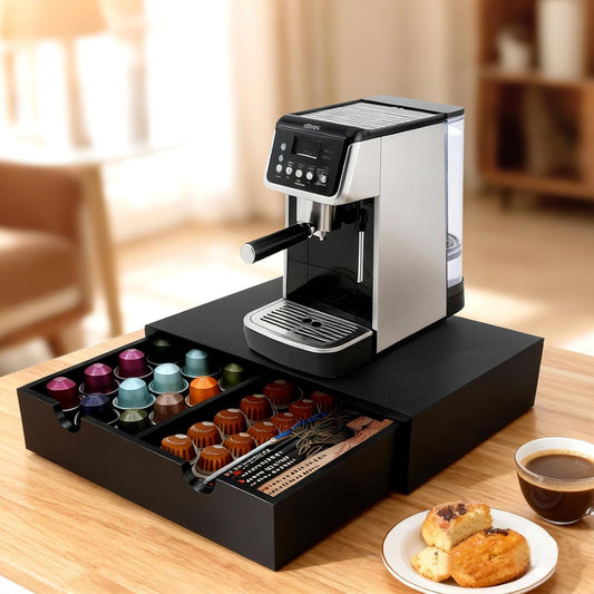 Coffee Pod 15" X 11" X 3" Natural Wood Countertop Organizer Drawer, Counter Top Espresso Tea Bag Station Storage Holder Box, Brown