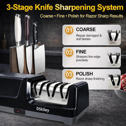 Electric Knife Sharpener for Kitchen – Professional 2-Stage 100% Diamond System with 20° Precision Angle, Fast Sharpening to Restore & Polish Chef Knives (2-Stage Silver)