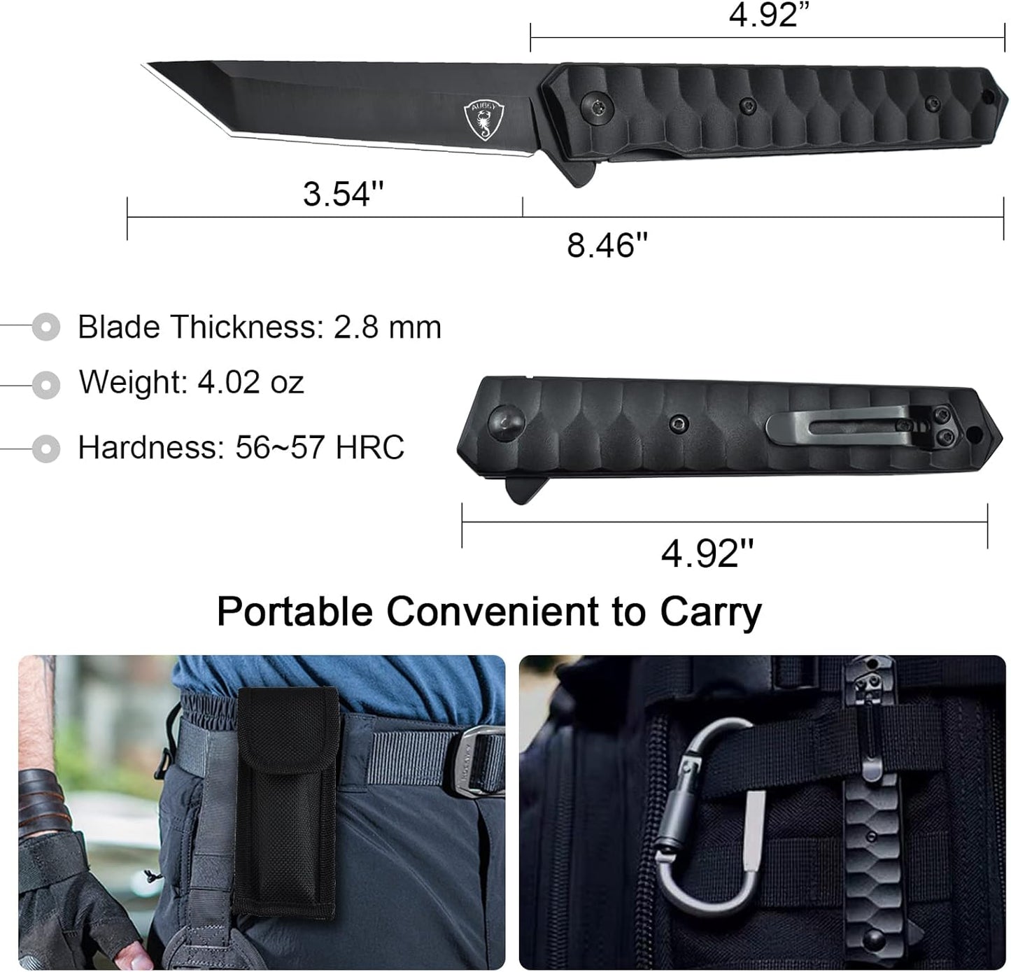 AUBEY Damascus Pocket Knife with Clip, Sharp Tanto Blade with VG10 Core Folding Knife with Abalone Shell Handle and Glass Breaker, EDC Camping Knife for Gift Survival Collection