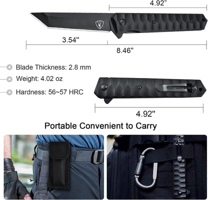 AUBEY Damascus Pocket Knife with Clip, Sharp Tanto Blade with VG10 Core Folding Knife with Abalone Shell Handle and Glass Breaker, EDC Camping Knife for Gift Survival Collection