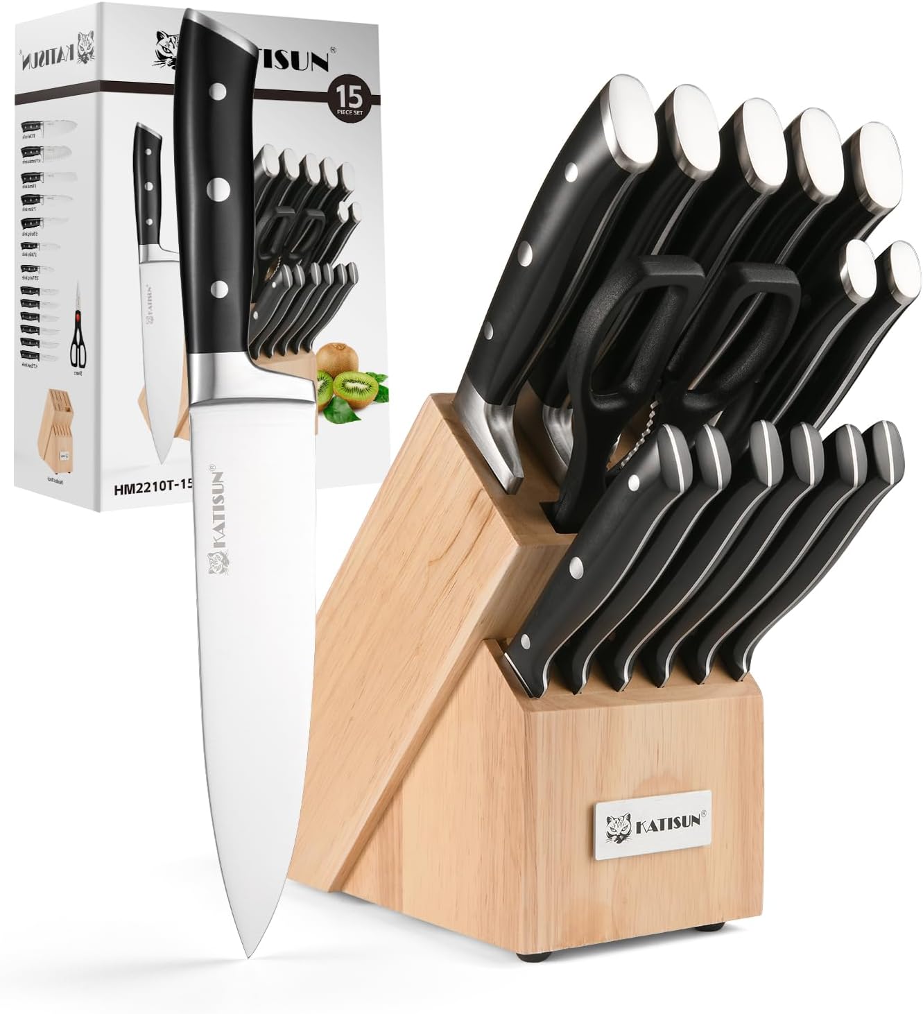 Kitchen Knife Set,14-Piece Knife Set With Block Wooden, Self Sharpening For Chef Knife Set, High Carbon German Stainless Steel Hammered Collection Knife Block Set, Dishwasher Safe Cutlery, Cream