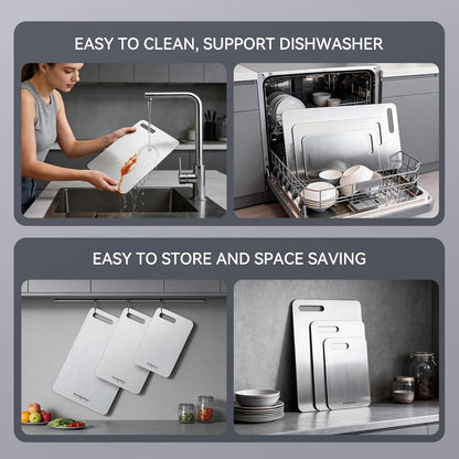 Titanium Cutting Boards Set of 3, 100% Pure Titanium Kitchen Cutting Board, Double-Sided Non-Toxic Cutting Board, Ideal for Slicing and Dicing Meats, Features Handle, Dishwasher Safe