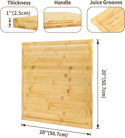 Utoplike Extra Large XXXL Bamboo Cutting Board 24 x16 Inch, Largest Wooden Butcher Block for Turkey, Meat, Vegetables, BBQ, Over the Sink Chopping Board with Handle and Juice Groove, Thickness 1.25"