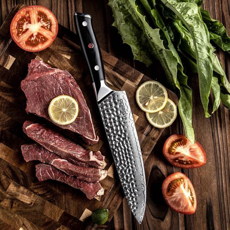 Seido Knives 8-Inch Shujin Gyuto Damascus Knife - Traditional Forged Japanese Blade with G10 Black Handle for Perfect Comfort and Precision