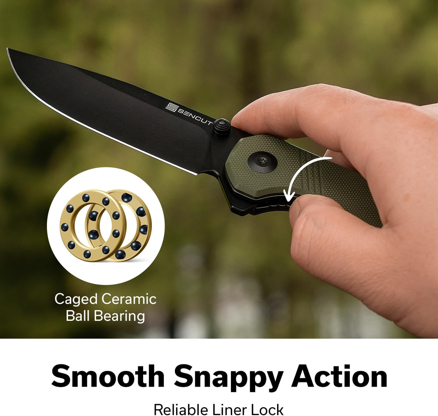 SENCUT Aetheris Pocket Knife, EDC Folding Knife with 3.68'' 9Cr18MoV Blade & Canvas Micarta Handle, Reversible Clip for Camping Hiking S24095-3(Black)