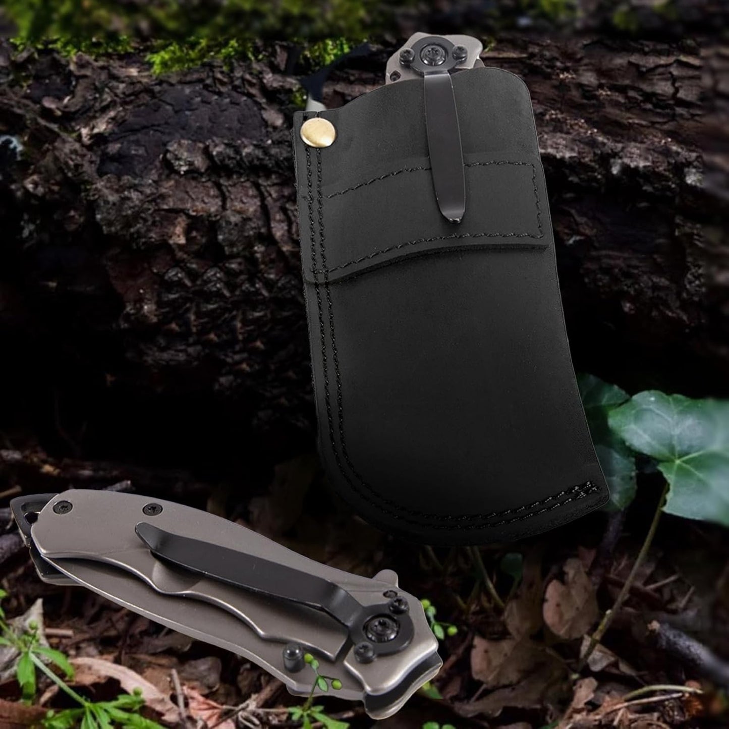 Leather Knife Sheath for Belt, Heavy Duty Cowhide Pocket Knife Holder, EDC Folding Knife Holster Case, Compatible with Buck 110 and Small Knives, Gifts for Men (4.9" x 1.65")