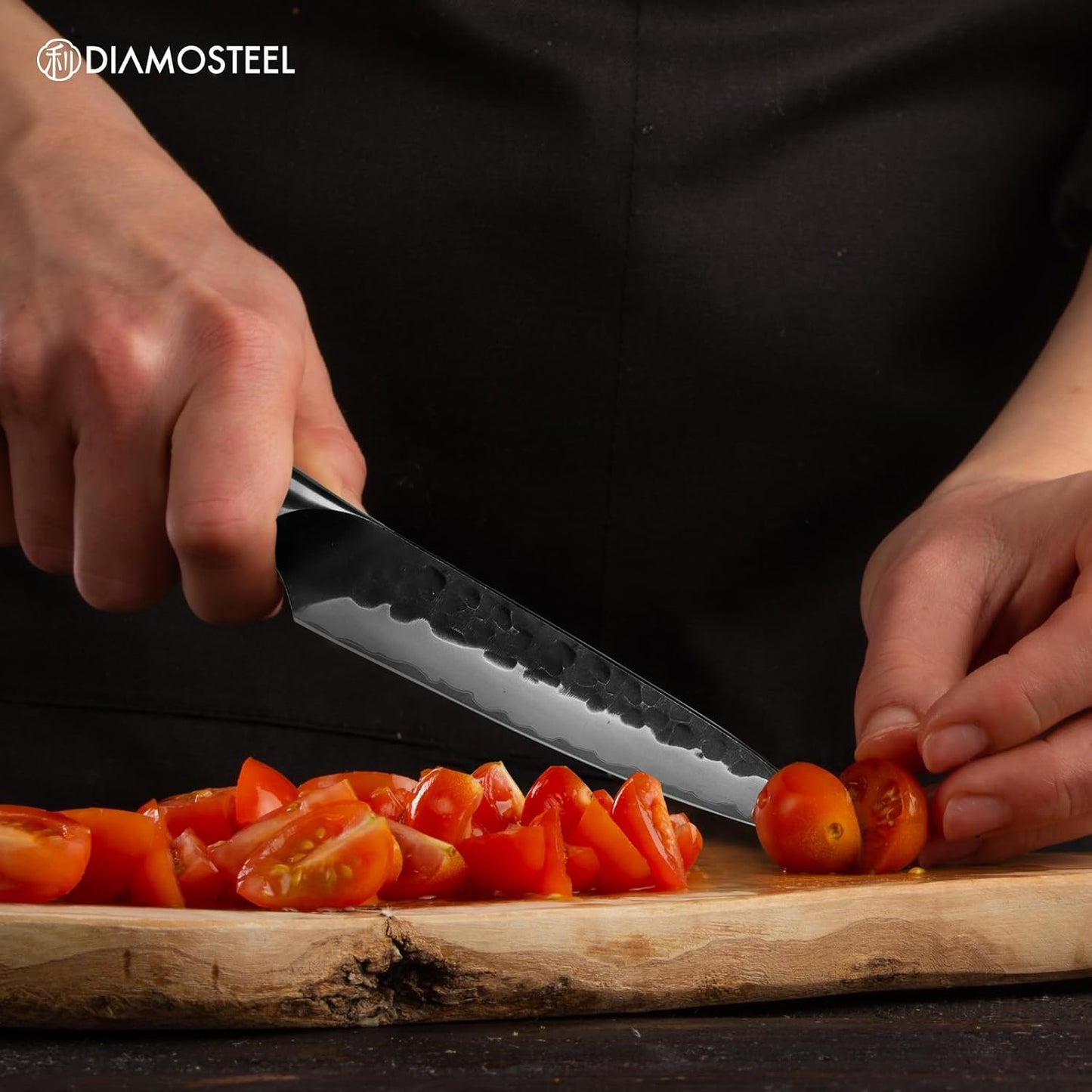 Santoku Knife - 7-Inch Professional Kitchen Knife - Hammered Black Oxide Blade Japanese 9CR18MOV High Carbon Stainless Steel Sharp Chef Knife - Ergonomic Pakkawood Handle with Present Box