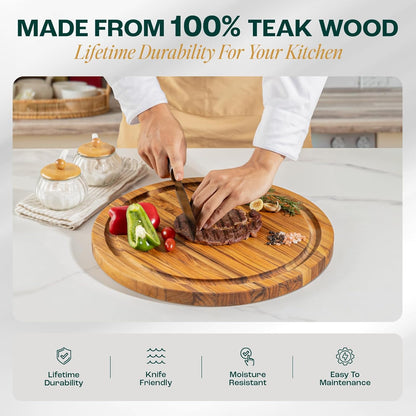 Yes4All Durable Acacia Cutting Boards for Kitchen, [17''Lx13''Wx1.5” Thick] Medium Edge Grain Cutting Board, Pre Oiled Wood Cutting Boards, Thick Chopping Board w/Juice Grooves and Easy Grip Handle