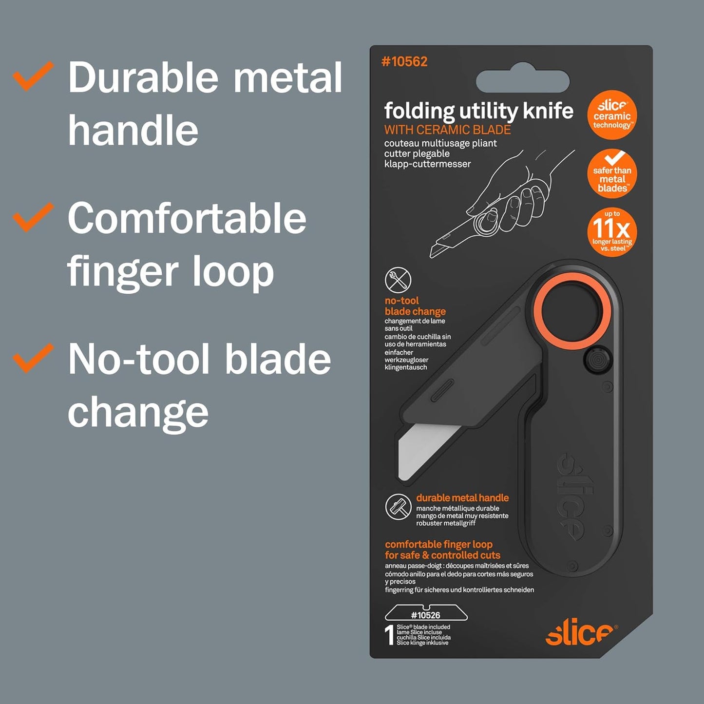 Slice Everyday Carry (EDC) Folding Knife | Heavy Duty Utility Knife | Modern Pocket Knife | Safe Ceramic Blade Lasting 11x Longer Than Metal | Compact and Convenient Box Cutter | 1 Pack