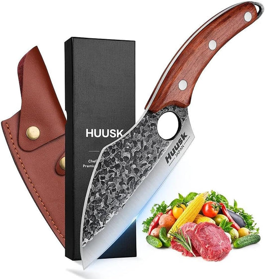 Huusk Japanese Kitchen Knife Set 6pcs with Gift Box, Butcher Knife Set for Meat Cutting, Cooking Knives with Meat Cleaver, Chef Knives Professional, Cool Mens Gift