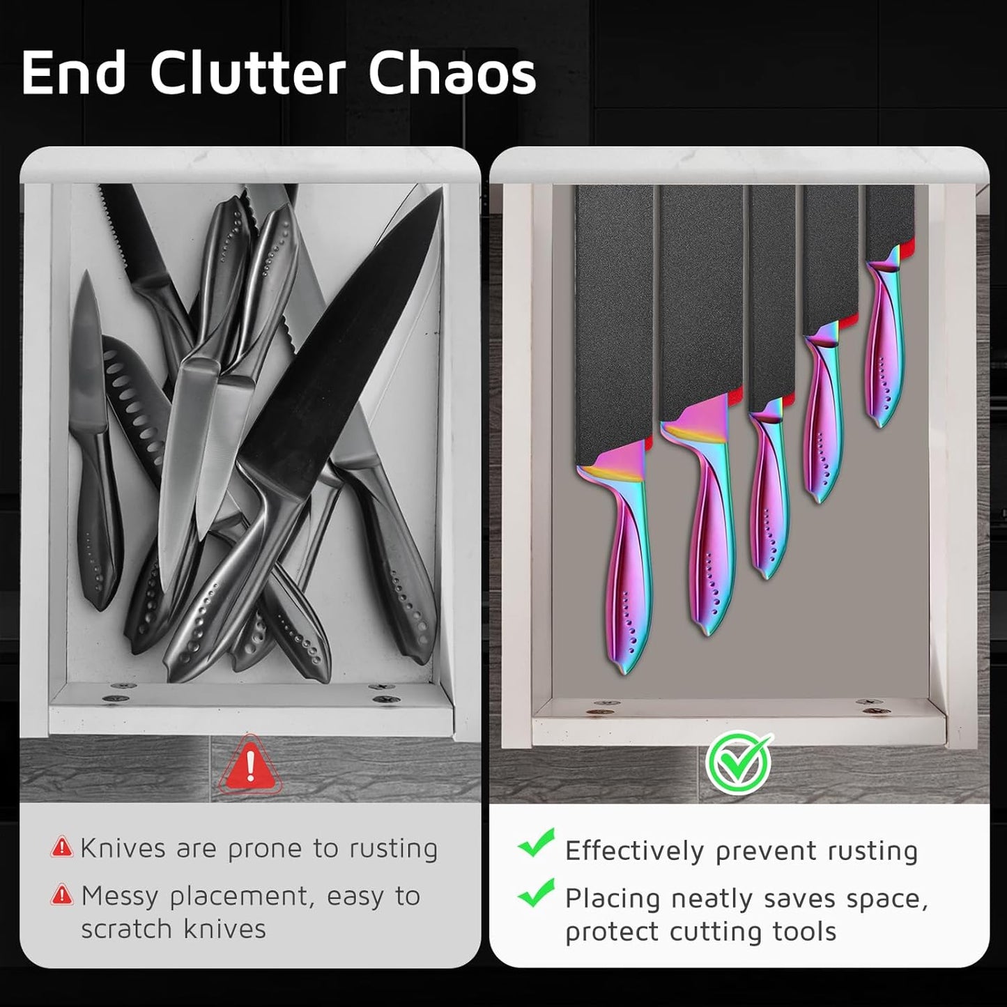 Kitchen Knife Guards Set, Universal Blade Covers, Abs Plastic BPA-Free Blade Protector with Velvet Lining, Professional Kitchen Knife Storage Solution for Home Cooks, Black (2 Pcs)