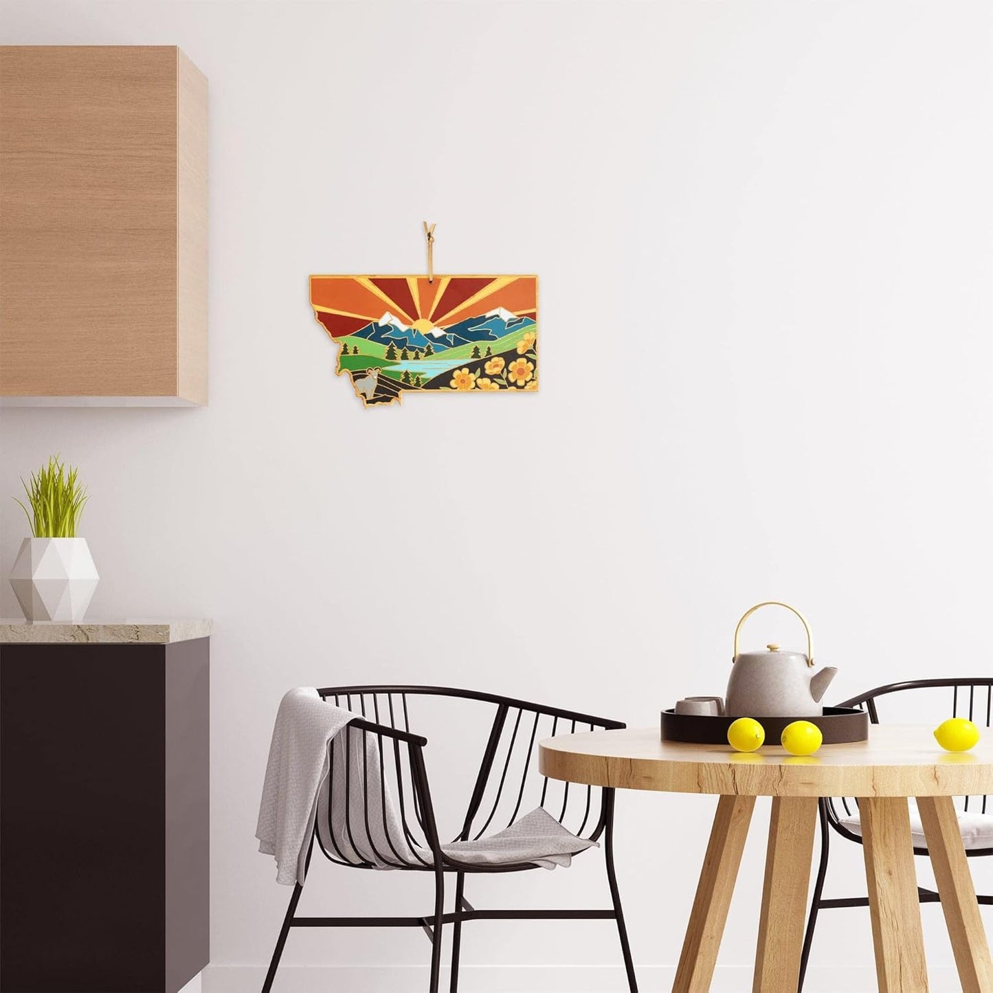 Totally Bamboo North Carolina State Shaped Cutting Board and Charcuterie Serving Platter with Artwork by Summer Stokes, Includes Hang Tie for Wall Display 18" x 8" x 5/8" - Colors A