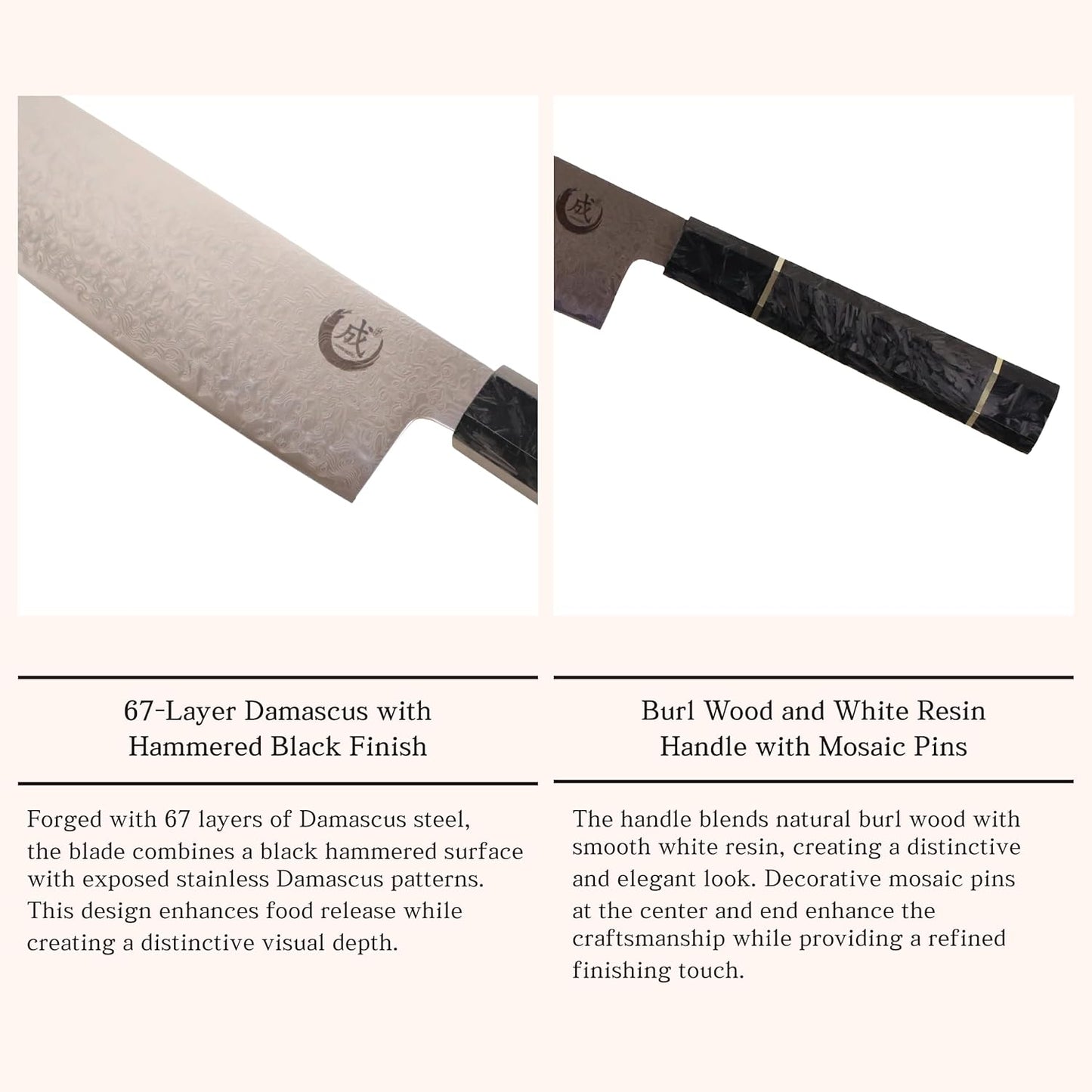 Carbon Fiber Gyuto Knife 240mm (9.5 inch) – 67 Layer Damascus, Carbon Fiber Resin Octagonal Handle