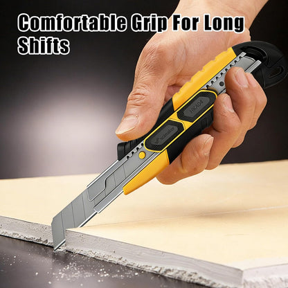 Dual-Mode Box Cutter Retractable for Warehouse,Locking Professional Work Knife, Auto-Retract Box Knife,18mm Heavy Duty Utility Knife with Metal Rail,Spare Blade Storage.1 Knife+10 Blades