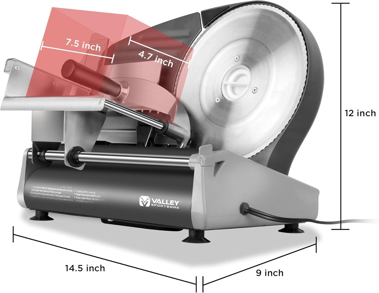 Valley Sportsman Meat Slicer, Electric Deli Meat Slicer with 8.7" Stainless Steel Blade, Adjustable Thickness Food Slicer for Home Use, Easy to Clean, Cuts Meat, Bread, Cheese, Black