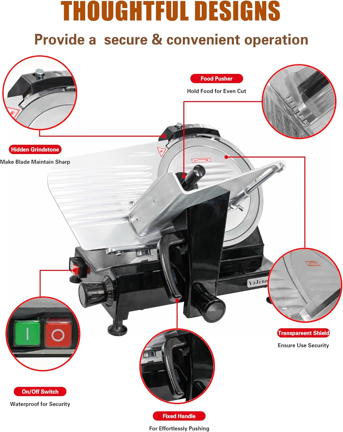Black Electric Meat Slicer 10" 300W Deli and Ham Food Cheese Jerky Steak Slicer Cutting Machine with ETL Approved Semi-Auto 0-15MM Adjustable Slice Thickness