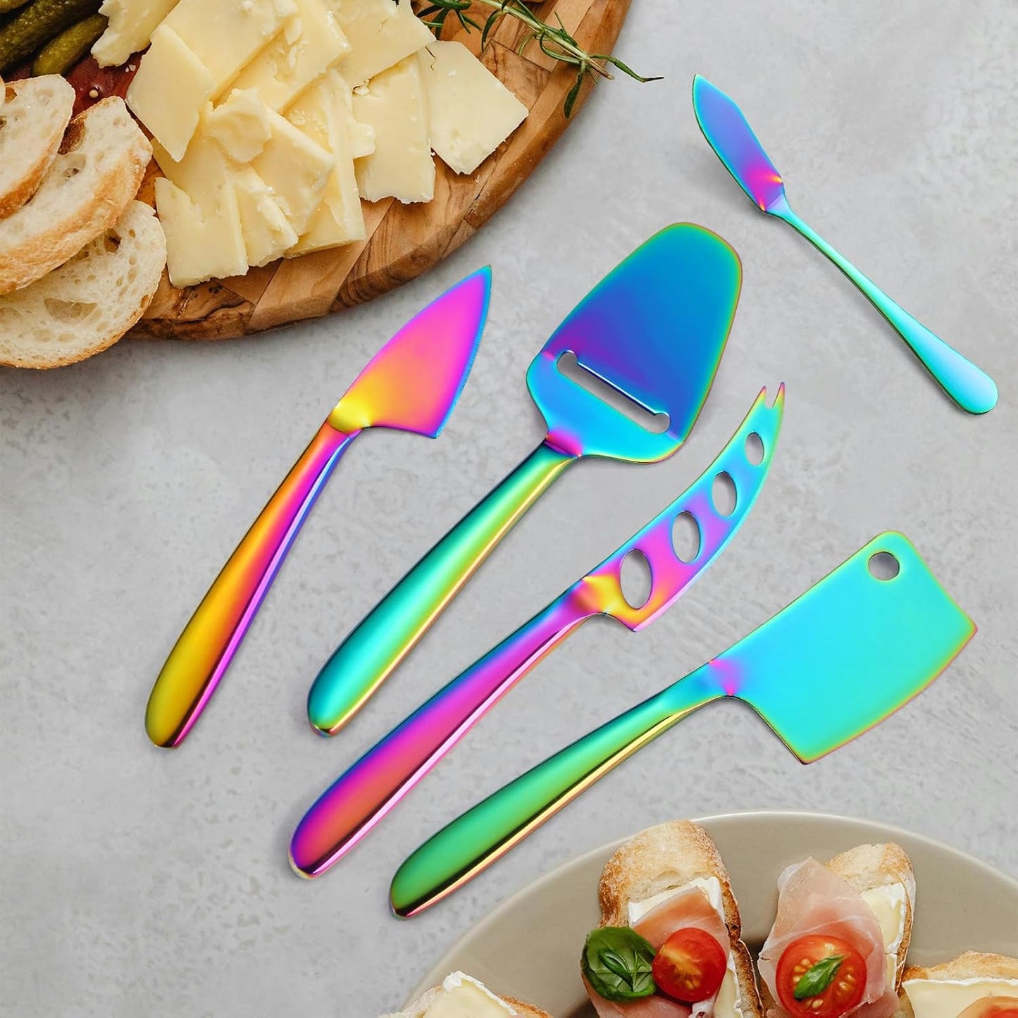 Copper Cheese Knives Set 7 Pieces Stainless Steel Kitchenware Utensils Gadgets 7 Pieces Cheese Knife,Cheese Spreader,Cheese Forks,Cheese Slicer,Cheese Cutter,Butter Knife