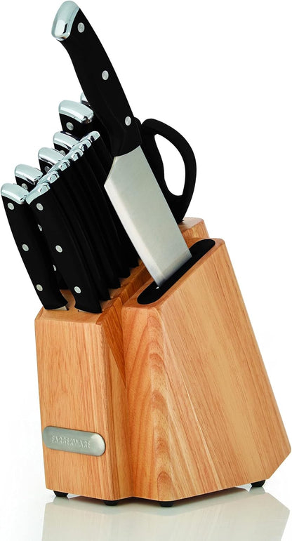 Farberware Edgekeeper Triple Riveted Slim Knife Block Set with Built in Sharpener, 14-Piece, Navy