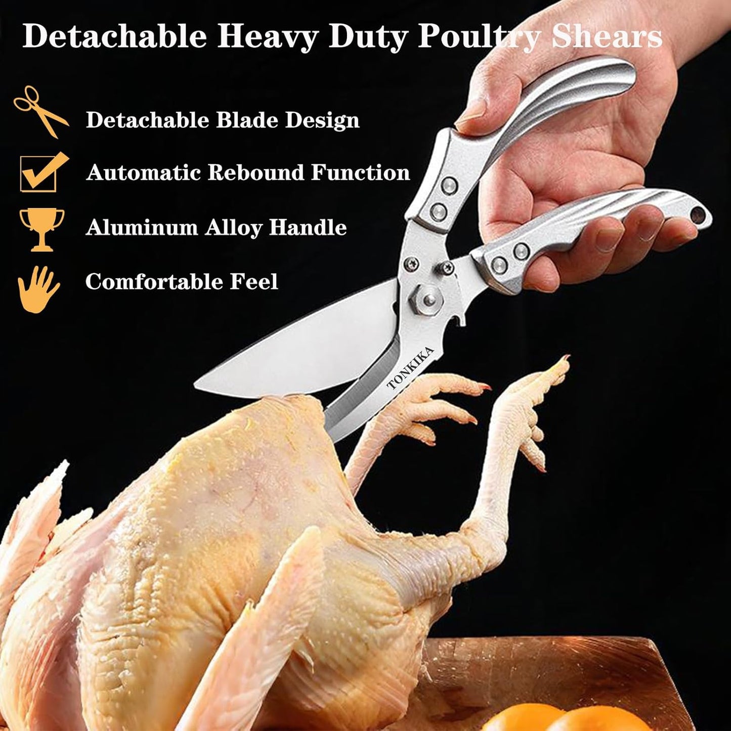 Heavy Duty Kitchen Shears, 2 Pack Detachable Poultry Scissors, Silver Black, Ambidextrous, Dishwasher Safe