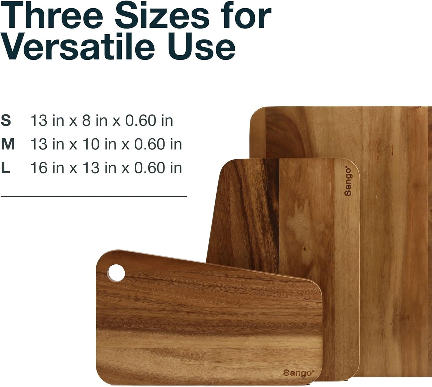 Sango Acacia Cutting Board Set with Juice Grooves and Partitions for Serving, 3-Piece- Wood Chopping Boards, Stackable & Reversible for Kitchen, Non-Toxic, Perfect as Butcher Block Countertop, Atelier
