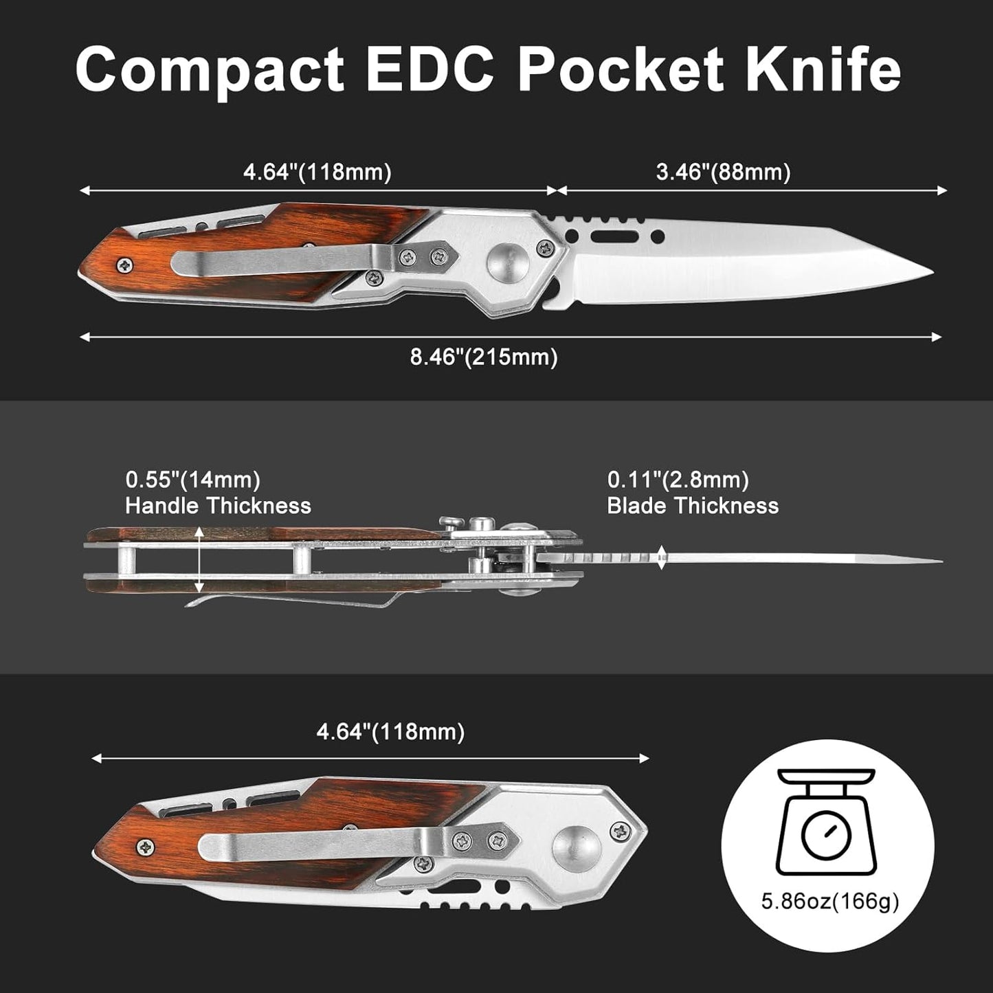 Folding Pocket Knife Set for Men Camping Knife -10PACK - Wooden Handle - Father's Day Gift