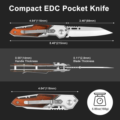 Folding Pocket Knife Set for Men Camping Knife -10PACK - Wooden Handle - Father's Day Gift