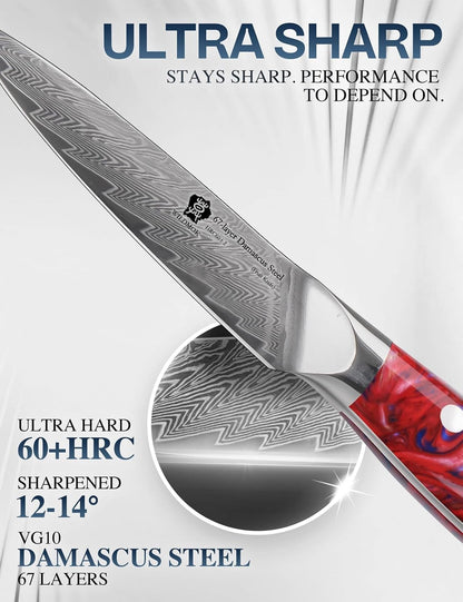 WILDMOK Paring Knife 3.5 Inch, Japanese Damascus Fruit Knife, Small peeling knife Perfect for Cutting Fruit Vegetables Petty Knife