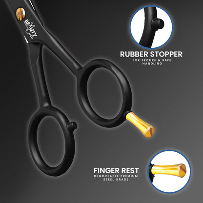 Beauty & Crafts 5” Professional Beard & Mustache Scissors for Men | German Stainless Steel Beard Trimming Shears with 2 Mustache Combs & Premium Pouch for All Facial Hair (Black)