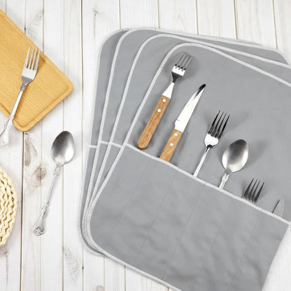 Hillban 6 Pcs Anti Tarnish Silver Storage Bags Silver Storage Cloth Felt Flatware Organizer Anti Tarnish Protector Bags Place Setting Roll with White Ribbon for Kitchen Cutlery (12 Slots,Black)