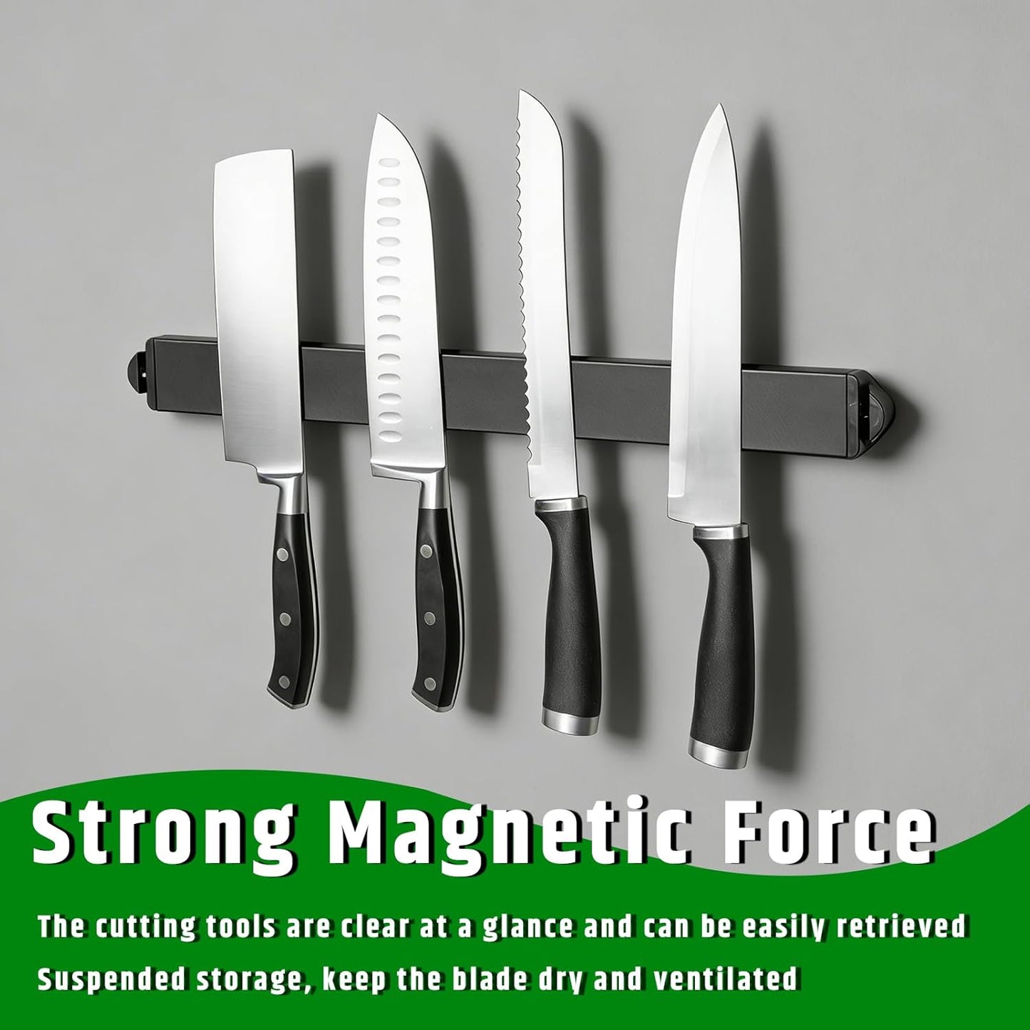 17Inch Magnetic Knife Holder with Built in Sharpener - Magnetic Knife Holder for Wall,Stainless Steel Knife Strip With Powerful Magnetic Pull Force,Used as a Knife Sharpener,Knife Magnetic Strip