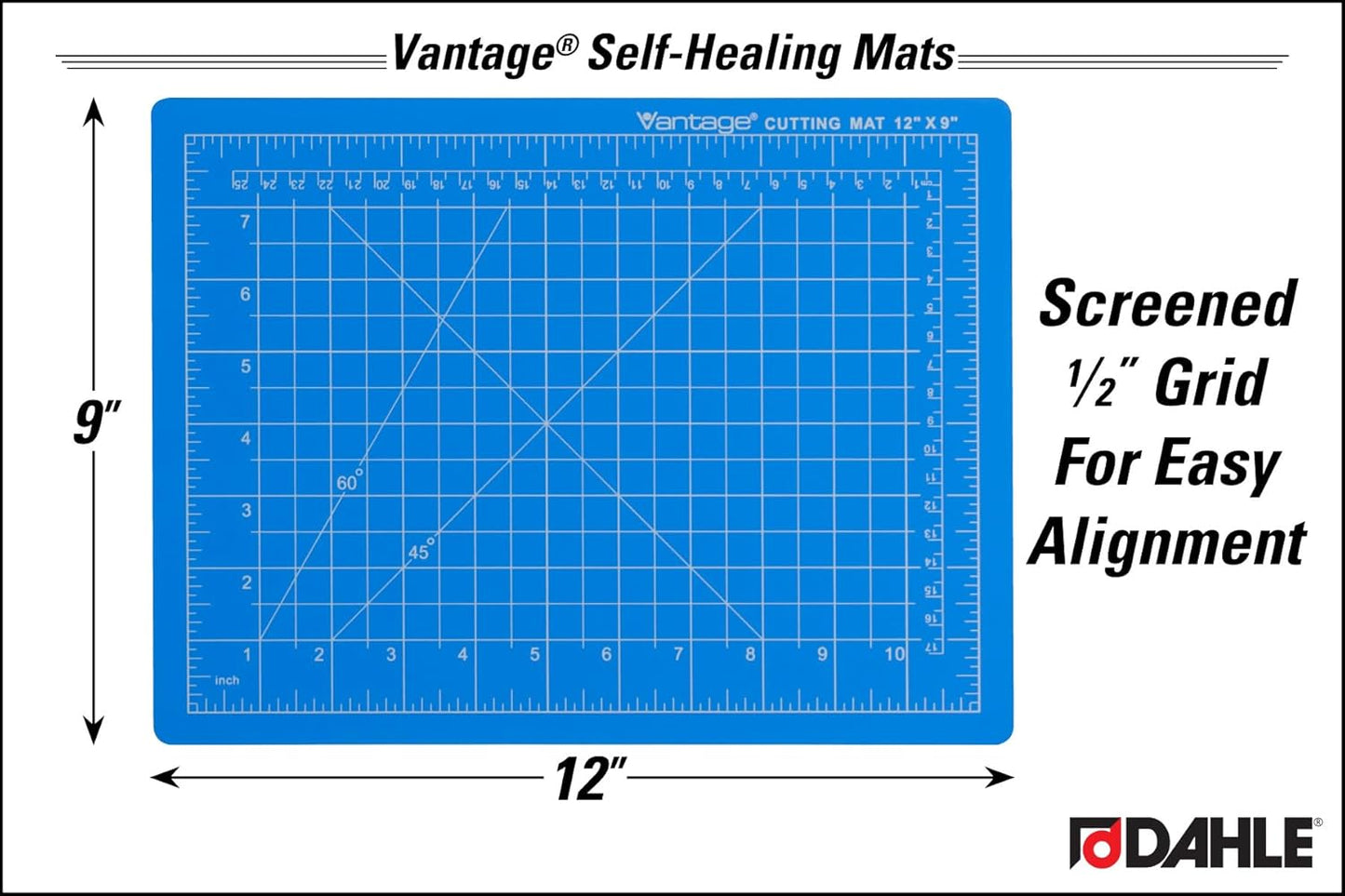 Dahle Vantage 10680 See-Through Premium Self-Healing Cutting Mat, 9"x12", 1/2" Grid, 5 Layers for Max Healing, Perfect for Crafts & Sewing, Clear