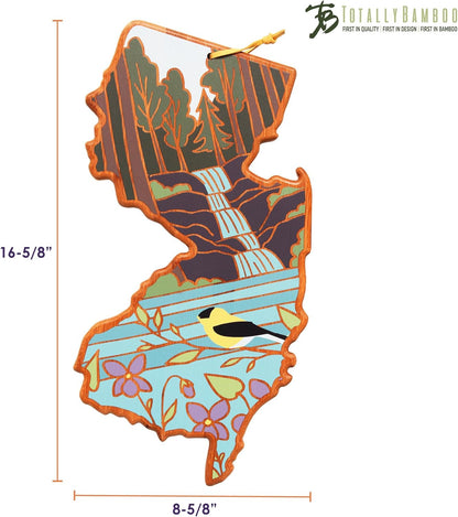Totally Bamboo North Carolina State Shaped Cutting Board and Charcuterie Serving Platter with Artwork by Summer Stokes, Includes Hang Tie for Wall Display 18" x 8" x 5/8" - Colors A