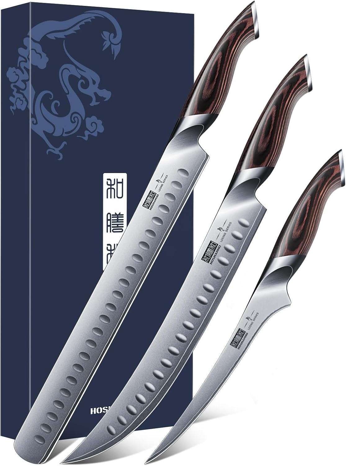 HOSHANHO 8 Inch Carving Knife & 7 Inch Fork Set, Professional Japanese High Carbon Steel Razor Sharp Butcher Brisket Slicing Knife Set for Meat Cutting, BBQ