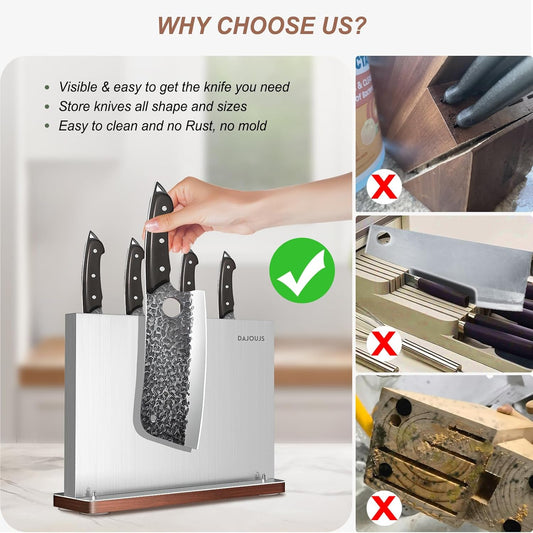 Nanbone Magnetic Knife Block, Stainless Steel Magnetic Knife Holder for Kitchen Counter Universal Knife Block Without Knives, Strong Magnet Kitchen Knives Storage Organizer
