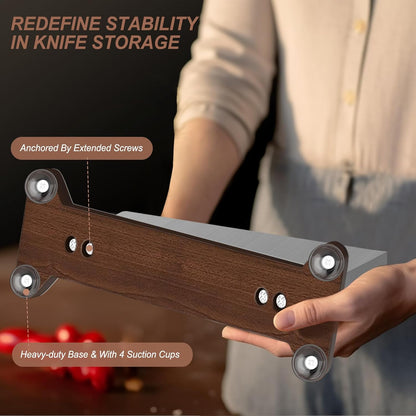 Magnetic Knife Block Stand Without Knives Double Sided Magnetic Knife Holder Rack for Kitchen Counter Stainless Steel Knife Magnetic Strip Display Stand Storage Organizer with Wood Base