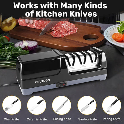 Enutogo Knife Sharpener, Professional 2-Stages Eleltric Knife Sharpeners with Diamond Abrasives for 20-Degree Straight Edge, Knife Sharpener for Kitchen Knives with Sharpening and Polishing