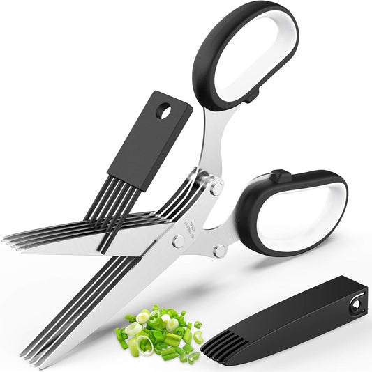 Fun Unique Kitchen Gadgets: Herb Scissors Set - Updated 2026 Cool Kitchen Tools for Cutting Fresh Garden Herbs - Sharp 5-Blade Shears with Cover, Anti-Rust Stainless Steel, Dishwasher Safe (Green)
