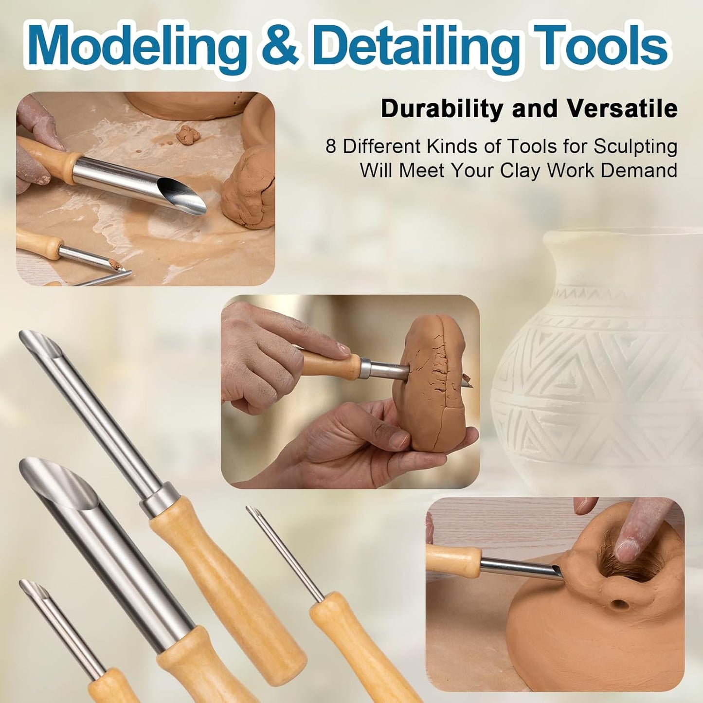 Amrules Clay Tools Kit, 12 PCS Polymer Clay Cutter Tools, Rectangle Shape Acrylic Press Board and Roller Pin Supplies Suitable for Shaping, Carving, Pottery Craft and DIY Projects